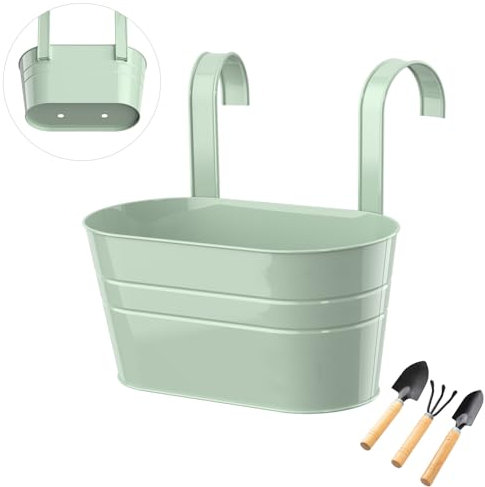 IHONYI Blumentopf Hängend,Metall Blumentöpfe zum Aufhängen mit Abnehmbaren Haken Hängetopf Aussen für Balkon Outdoor Garten Zaun (Grün)