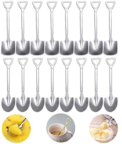 Cuchara de Café de Acero Inoxidable,Forreen 16 Piezas Cuchara de Postre Cuchara de Sandía Creativa en Forma de Pala Cuchara de Pala de Acero Inoxidable para Picnics Bares Cocinas Fiestas,2 Formas