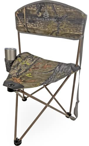 Sierra XL Stativ-Jagdhocker mit Rückenlehne, leichter tragbarer Angelstuhl mit Becherhalter und Tragegurt, unterstützt 102 kg, tragbarer Outdoor-Stuhl für Jagd, Camping, Reisen, Wandern