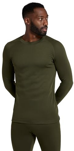 Mountain Warehouse Talus Mens Thermal Baselayer Top - Quick Drying Jumper, Easy Care, Long Sleeves, Sweater, Breathable, Lightweight & High Wicking Khaki (Round Neck) M