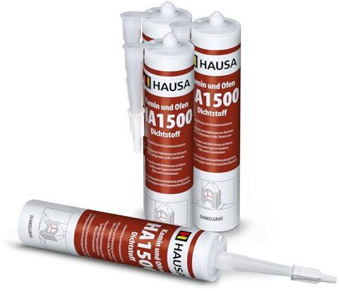HAUSA Kamin Ofen Dichtstoff HA1500 4x 310ml hitzebeständige Dichtmasse 1500°C feuerbeständiger Kleber zur Reparatur Abdichtung von Rissen Fugen in Kaminen Öfen Schornsteinen Feuerzement dunkelgrau