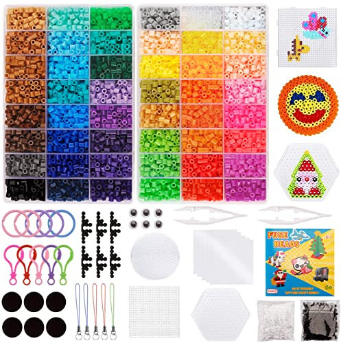 AMAYGA 9600 Cuentas para Planchar, 5 mm Cuentas de Hierro Fusibles 48 Colores Beads Kit Completo con Papel de Planchar, Beads Plantilla, DIY Manualidad para Fiesta Cumpleaños Niños