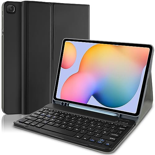 Samsung Galaxy S6 Lite Case with Keyboard, Slim Smart Leather Case with S Pen Holder &Bluetooth Keyboard for Samsung Galaxy Tab S6 Lite 10.4 Inch 2024/2022/ 2020, Black 