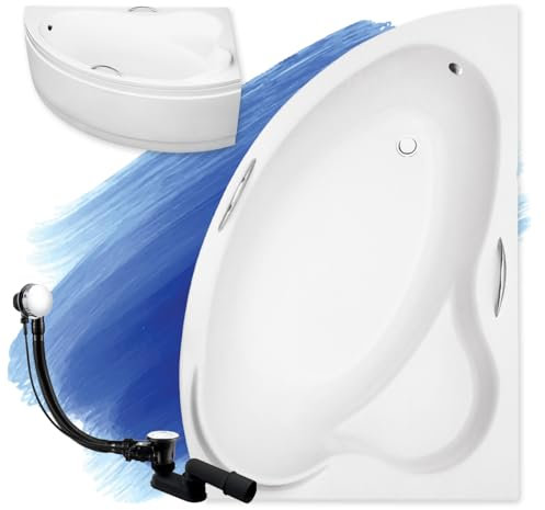 BADLAND Ada Baignoire d'angle avec tablier en acrylique, pieds et bonde d'écoulement inclus 140-160 x 90-100 cm