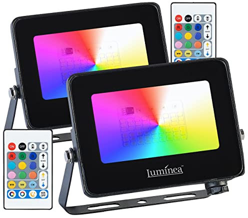 Luminea Bühnenlicht: 2er-Set wetterfeste Outdoor-Fluter, RGB-CCT-LEDs, 15 W, 1.250 lm, IP65 (Outdoor Strahler, LED RGB Strahler, Scheinwerfer bunt)