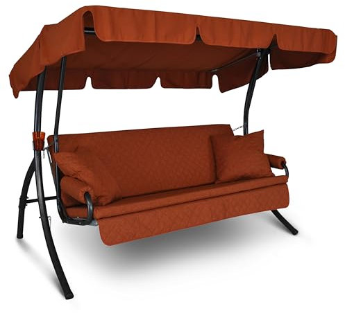 Angerer Hollywoodschaukel Trend – Schaukel zum Sitzen, Liegen & Entspannen, inkl. Bett-Funktion, einfache Montage, Made in Germany, waschbare Kissenbezüge, Terra