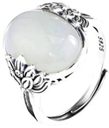 WEISHA Lotus Roter Achat Ring 925 Sterling Silber Schmuck Edelstein Weiblich Retro Style Silber Alt Groß Ring Gesicht Offen Zeigefinger Ringweiße Jade