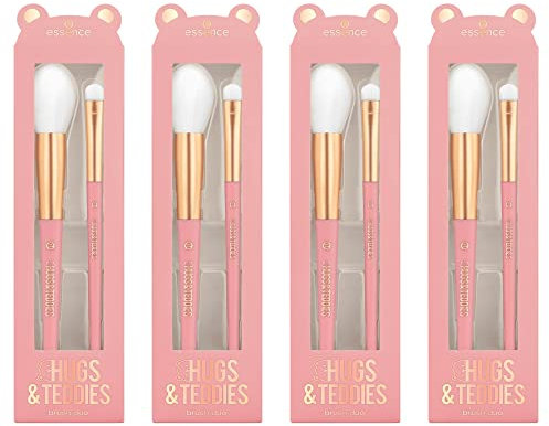 essence HUGS&TEDDIES brush duo, Rougepinsel, Nr. 01, Pink, vegan, Nanopartikel frei, 4er Pack (4x2pcs)