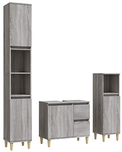 vidaXL 3-TLG. Badmöbel-Set Grau Sonoma Holzwerkstoff