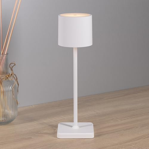 Proventa LED-Tischleuchte mit Akku 38 cm wasserfest IP54 kabellos mit USB-Ladestation 10 Stunden Laufzeit weiss