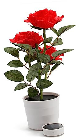 DOITOOL Solar Rosenblütenlicht Mit 3 Leds Roter Künstlicher Rosen Bonsai Aus Abs Solarbetrieben Für Garten Büro Und Schlafzimmer Als Nachtlicht