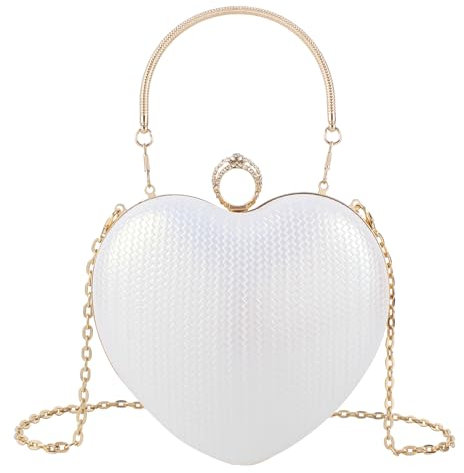 Meliyya Damen Herzförmige Clutch Kristall Handtasche Handgriff Kette Abendtasche Hochzeit Schultertasche Umhängetasche, Weiß