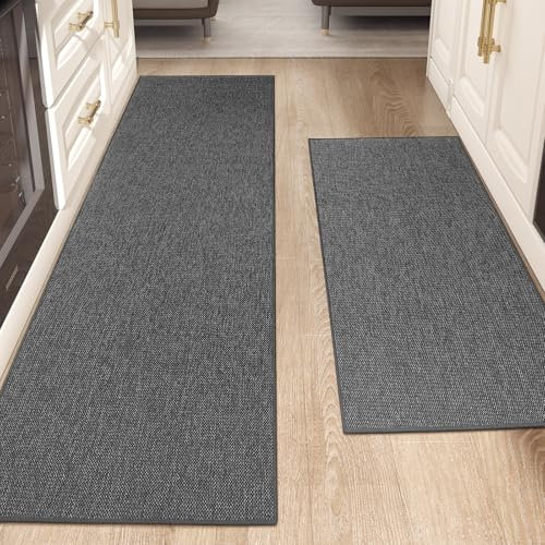 Color G 2 Stück Küchenläufer, Küchenteppich Waschbar rutschfest, Teppich Läufer Küche, Teppich Küche Leicht Zu Reinigen, Saugfähig, Küchenmatte für Küche, Esszimmer, Waschküche (Grau, 43x75+43x150cm)