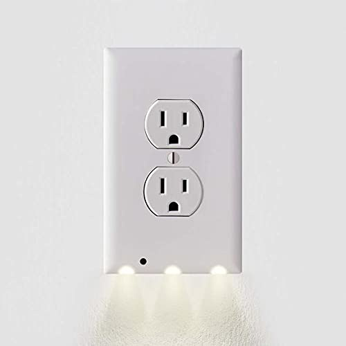 4 Pack - Wall Plate Night Light - Hello Light - LED Night Lights Built Into Electrical Outlet Wall Plates - Turn NightLight On/Off Automatically (Duplex, White)