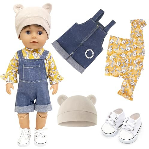 Puppenkleidung für 14-17 Zoll Baby Puppen, inklusive Oberteile Riemchenhosen Armbänder Schuhe Hüte, Kleidung Outfits Kompatibel mit 35-43 cm New Born Baby Puppen Geburtstagsgeschenk