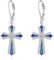 Kreuz Ohrringe für Damen Sterling Silber Ohrhänger Kreuz Zirkonia Hängend Ohrringe Religion Tropfen Ohrringe Schmuck Christen Geschenke für Herren (B-Zirkonia Blau)