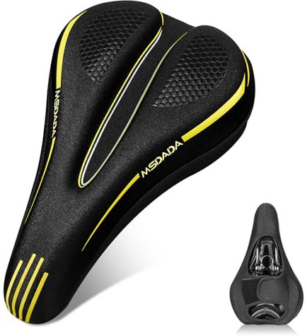 Neu Sattelbezug Gelüberzug für den Fahrradsitz Indoor Cycle Sattelbezüge Sattelschutz Polstersattelüberzug Perfekte für Männer, Frauen und Kinder - Gelb, 28,5cm x 17,5cm