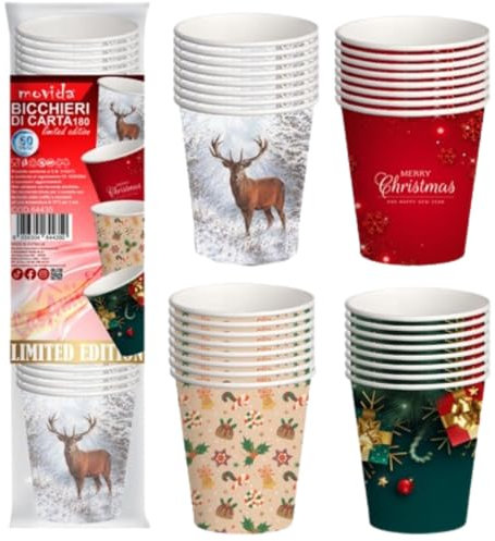 SOLEPLASTIC Bicchieri Carta 180 Ml Bicchieri Di Carta Natalizi Biodegradabili 200 PZ