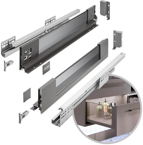GTV - Schubladensystem AXIS PRO | Schublade mit Glasseiten | Schubkasten | Schubkastensystem | Höhe: 84 mm Länge: 500 mm | Anthrazit mit Rauchglas