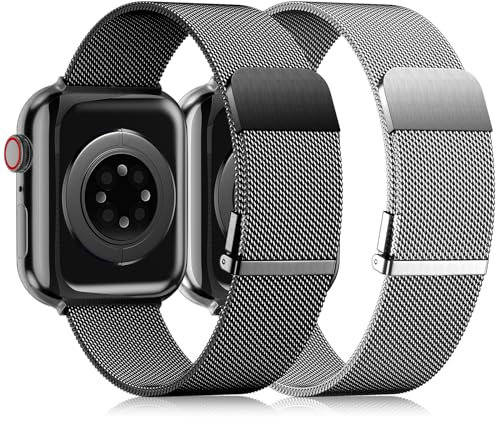 UpNeioco 2 Stück Metall Armband Kompatibel mit Apple Watch Armband 44mm 45mm 42mm 49mm Herren, Magnetisch Edelstahl Metallarmband für iWatch Ultra Series 9 8 SE 7 6 5 4 3 2 1, Graphit & Schwarz