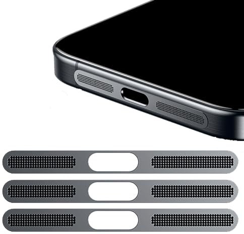 GIOPUEY Mesh Staubdichter Aufkleber für iPhone 15 Pro, 3 Stück Integrierter Schutzlautsprecher und Ladeanschluss,Anti Dust - Black