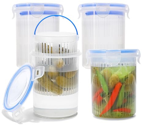 Qiuhome 24 oz Pickle Container with Strainer Pickle Jar with Strainer Jalapeno Container Pickle Strainer Container - 4 Pack