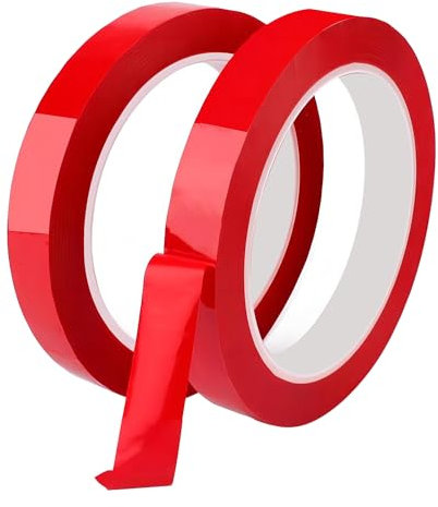 Qrity 2 Rollos Cinta de Película de Poliéster, 15mm x 66m Adhesiva Cinta, Cinta Adhesiva Aislante, Cinta para Marcadores, Cinta Rojo Autoadhesiva