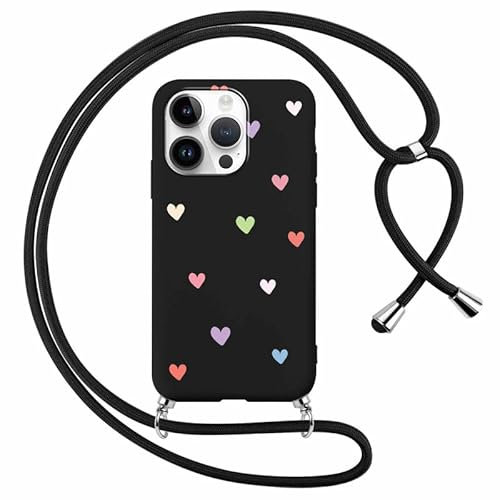 Foonary Handyband Hülle mit Band für iPhone 13 Pro 6,1 Handyhülle, Aesthetic Design Kette Necklace Case mit Kordel zum Umhängen Silikon Bumper Schutzhülle Cover Schnur für iPhone 13 Pro, Herz
