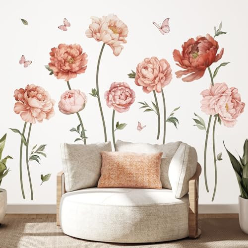 wondever Wandtattoo Pfingstrosen Rose Wandaufkleber Boho Blumen Wandsticker Wanddeko für Kinderzimmer Mädchen Schlafzimmer