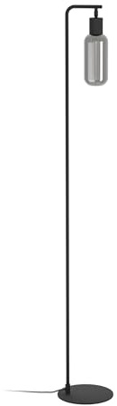 Eglo Floor lamp Lacey, Smoked Glass Living Room lamp, Black Metal Standing Light with Grey Coated Glass, E27 Socket, 151 cm Tall