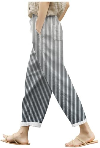 TYUIOP leinenhose damen 7/8 länge wide leg pants damen unterwäsche boho haremshosen leicht wide leg hose frauen hosen freizeit hose damen lang mit taschen elegant bequem stoff luftig