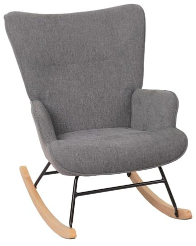 Mendler Schaukelstuhl HWC-N14, Schwingstuhl Relaxsessel Fernsehsessel, Massiv-Holz Metall Stoff/Textil 320g/m² - dunkelgrau