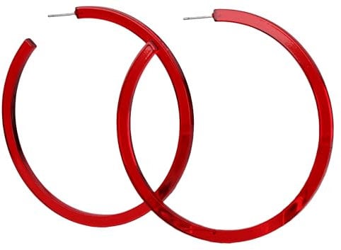 bluebubble NEON NIGHTS Large 67mm Round Translusent Acrylic Hoop Stud Earrings on Gift Card (Rave Red)