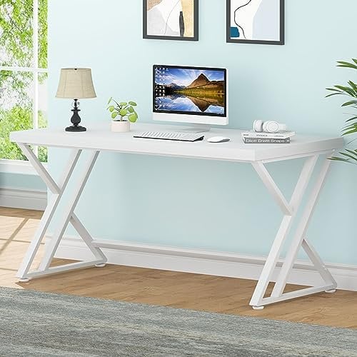 Mudmasa Computer Schreibtisch Bürotisch Arbeitstisch PC Laptoptisch Gaming Tisch für Zuhause, Büro, Studium, Schreiben, Holz Metallgestell 152 x 60 x 75.5 cm, Weiß