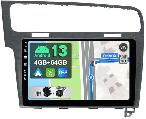 [4GB+64GB] Android 14 2 DIN Autoradio para VW Golf 7 Golf VII 2012-2020-[Integrado CarPlay/Android Auto/DSP/GPS]-IPS 10.1 Pulgada Touch Screen-CAM+Mic-Dab/Bluetooth 5.0