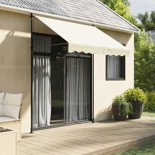 Iiaky Tenda da Sole Retrattile Crema 200x150 cm in Tessuto e Acciaio,Tenda da Sole per Esterno Avvolgibile,Tenda da Sole a Bracci Estensibili con Telaio in Alluminio,Tettuccio Resistente al Sole e Imp
