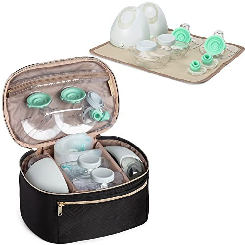 Fasrom Wearable Breast Pump Storage Bag Compatible with Elvie Pumps, Pump Carry Bag with Waterproof Mat for Working Moms Travel, Black (Bag only, Patent Design)