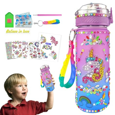 Decorate Water Bottle, Make Your Own Water Bottle for Girls | Gem Water Bottle with Stickers | Painting Crafts for Girls Aged 6-1