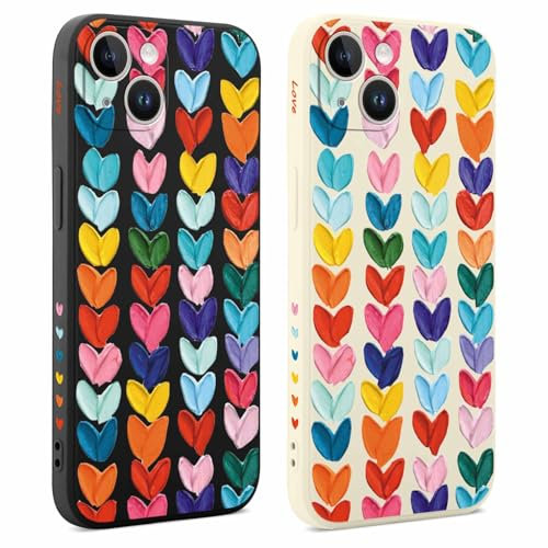 Coiwxmoi 2 Stück Hülle für iPhone 14 6,1 Zoll, Aesthetic Muster Design Mädchen Frauen Handyhülle, Weich Silikon Slim Motiv Stoßfest Case Kratzfeste Süßes Schutzhülle für iPhone 14, Herz 03