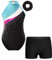 TTAO Gymnastikanzug Kinder Mädchen Ärmellos Turnanzug Trikotanzug Tanz Gymnastik Training Dancewear Gymnastikbody mit Haarband und Shorts See Blau & Schwarz A 134-140