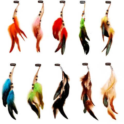 Editbar 10 Stück Feder Haarschmuck Clip,Feather Hair Clips,Federn Haarextensions,Kopfschmuck Im Böhmischen Stil, Festlicher Kopfschmuck, Geeignet für Halloween, Karneval, Kostümparty, Damen Cosplay