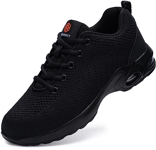 DYKHMILY Zapatos de Seguridad Mujer Zapatos de Trabajo Ligeros Zapatos de Seguridad Mujer Punta de Acero Ligero Calzado con Punta de Acero Colchón de Aire Amortiguación(Negro,40EU)