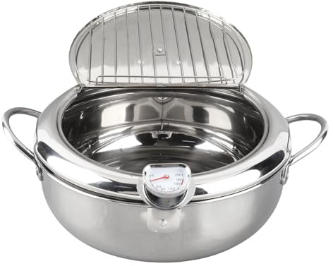 Mini-Fritteuse aus Edelstahl mit Thermometer, Japanischer Stil, Kompatibel mit Induktionsherden, Zum Frittieren (L-Größe: 24 cm)