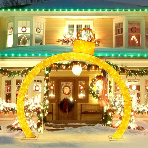 GOPLUS Arco de Navidad Iluminado con 300 Luces LED Cálidas, Arco Decorativo de 314 x 60 x 313 cm, Decoración Navideña Brillante para Exterior Interior Fiesta Patio Jardín Porche