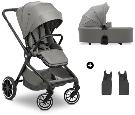 hauck 2 in 1 Kinderwagen Set ab Geburt bis 22 kg Move N Care Set, Große Babywanne, Wendbarer Buggysitz mit Liegefunktion, Teleskopgriff Gummiräder Federung, UV-Schutz 50+, Faltbar, XL Korb (Dark Grey)