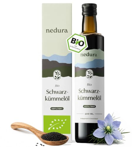 nedura® Schwarzkümmelöl BIO kaltgepresst (gefiltert) 100ml – mit hohem Thymochinongehalt, BIO-Zertifiziert & 100% rein - täglich frisch & schonend gepresst - direkt aus eigener Manufaktur