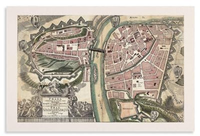 LZTEN Antike Prager Karte – Karte von Prag, historische Karte, Poster, Leinwand, Wandkunst, Ölgemälde, Dekoration, 50 x 75 cm