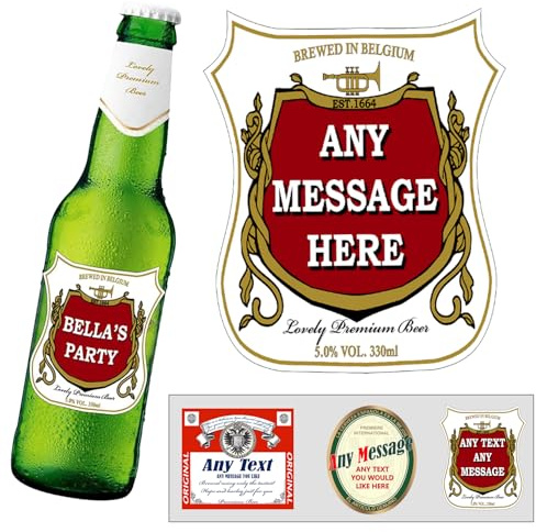 Party People Personalised Beer Labels - 4 Bottle Labels with Any Name & Message on self adhesive gloss labels ready to cut out (Type 1)