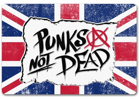 speecheese Punks not Dead Union Jack Fussmatte im Graffiti Look mit Anarchie-Zeichen für echte Punker und Rebellen britisch Rock Musik Alternativ UK