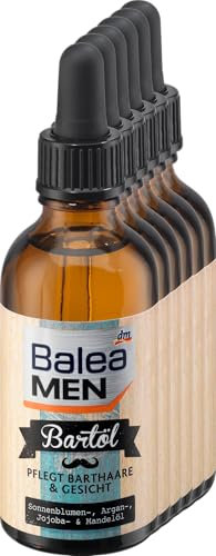 Balea MEN Bartöl, 300 ml (6x 50 ml) - Perfekt für den täglichen Style - Angereichert mit Sonnenblumen-, Argan-, Jojoba- und Mandelöl